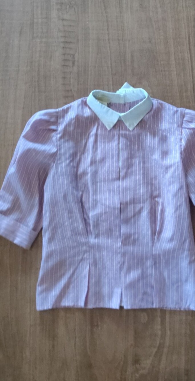 Women's Vintage Byer Ca - Pink Stripe Shirt with White Collar Medium